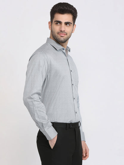 Park Avenue Men Green Printed Regular Fit Cotton Formal Shirt