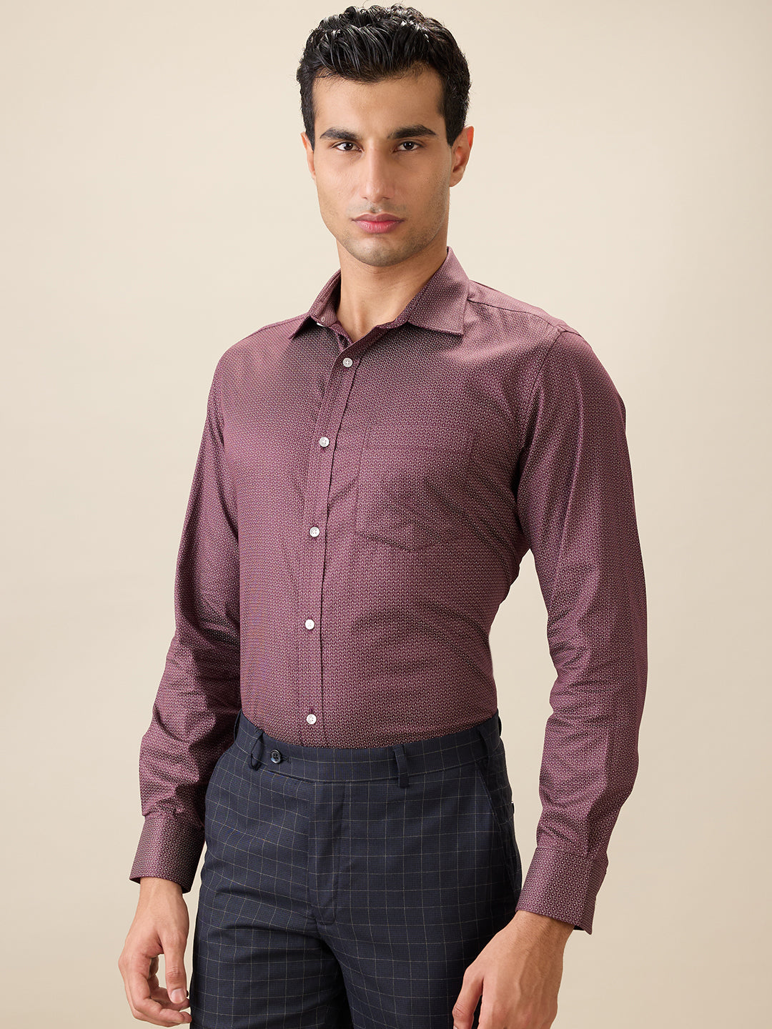 Park Avenue Men Maroon Printed Regular Fit Cotton Full Sleeve Ainsley Collar Formal Shirt