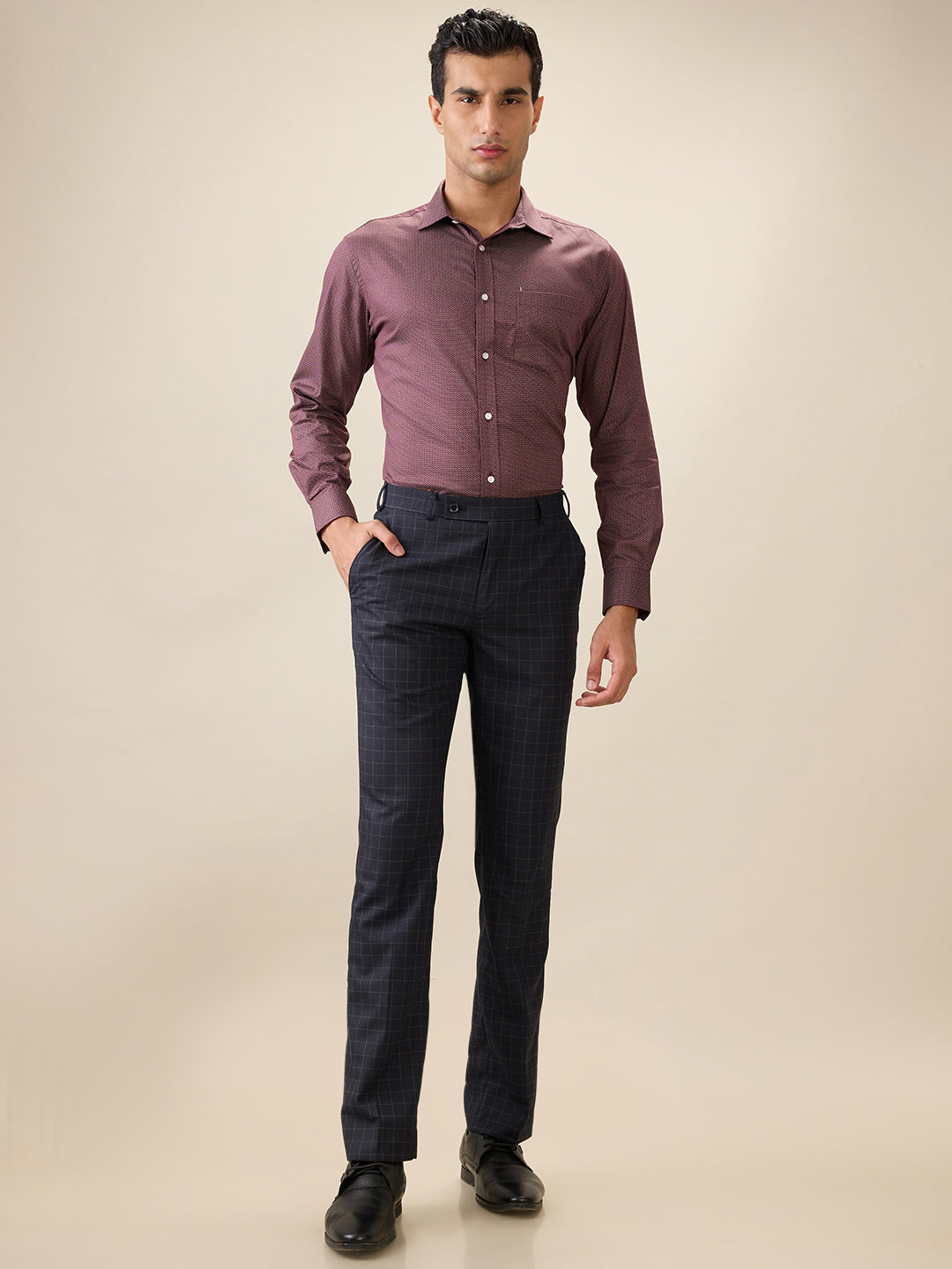 Park Avenue Men Maroon Printed Regular Fit Cotton Full Sleeve Ainsley Collar Formal Shirt