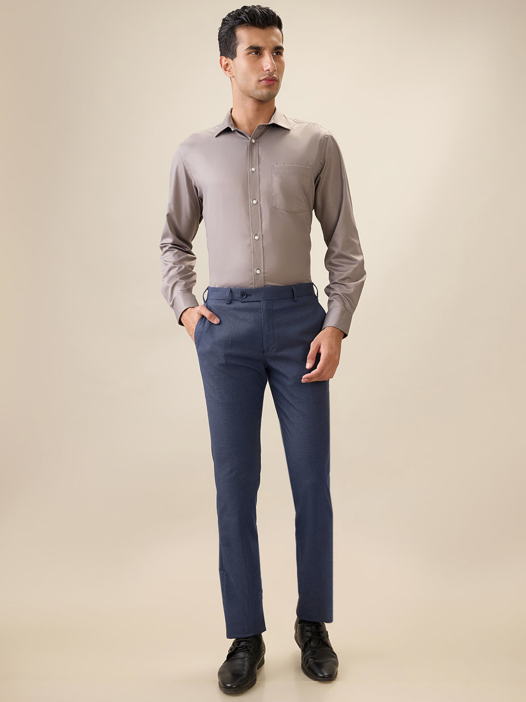 Park Avenue Men Grey Solid Regular Fit Cotton Blend Full Sleeve Ainsley Collar Formal Shirt