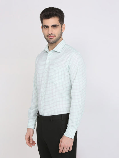 Park Avenue Men Green Checks Regular Fit Cotton Blend Formal Shirt