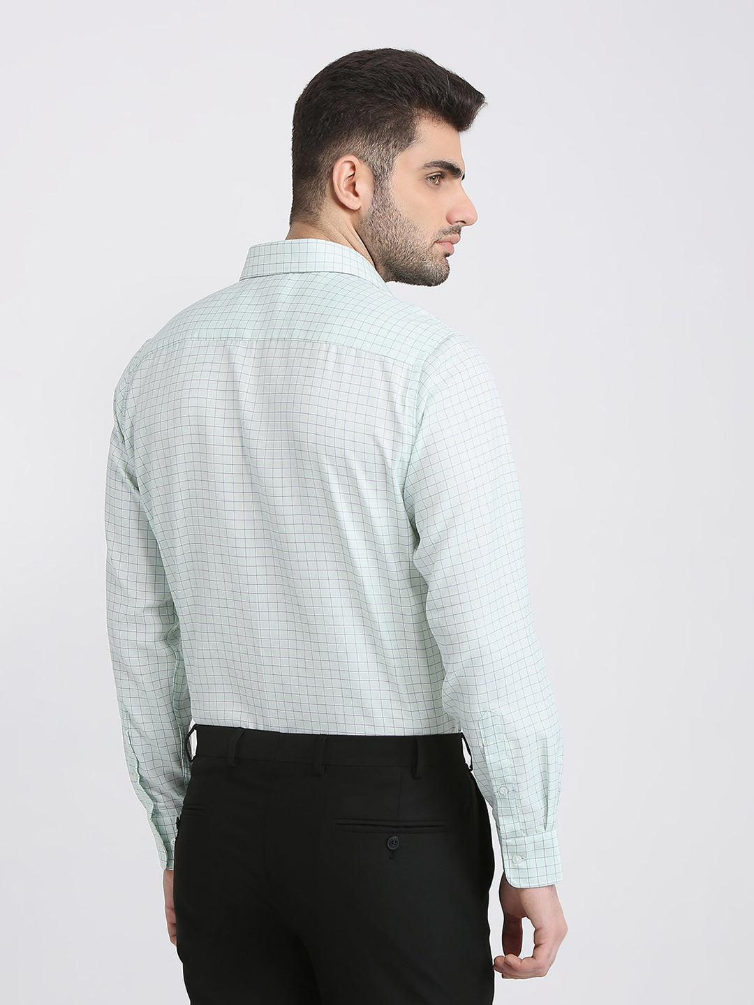 Park Avenue Men Green Checks Regular Fit Cotton Blend Formal Shirt