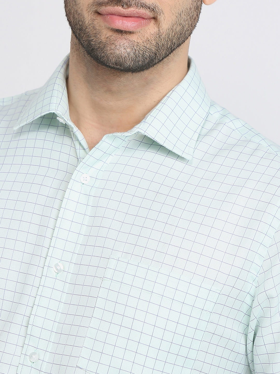 Park Avenue Men Green Checks Regular Fit Cotton Blend Formal Shirt