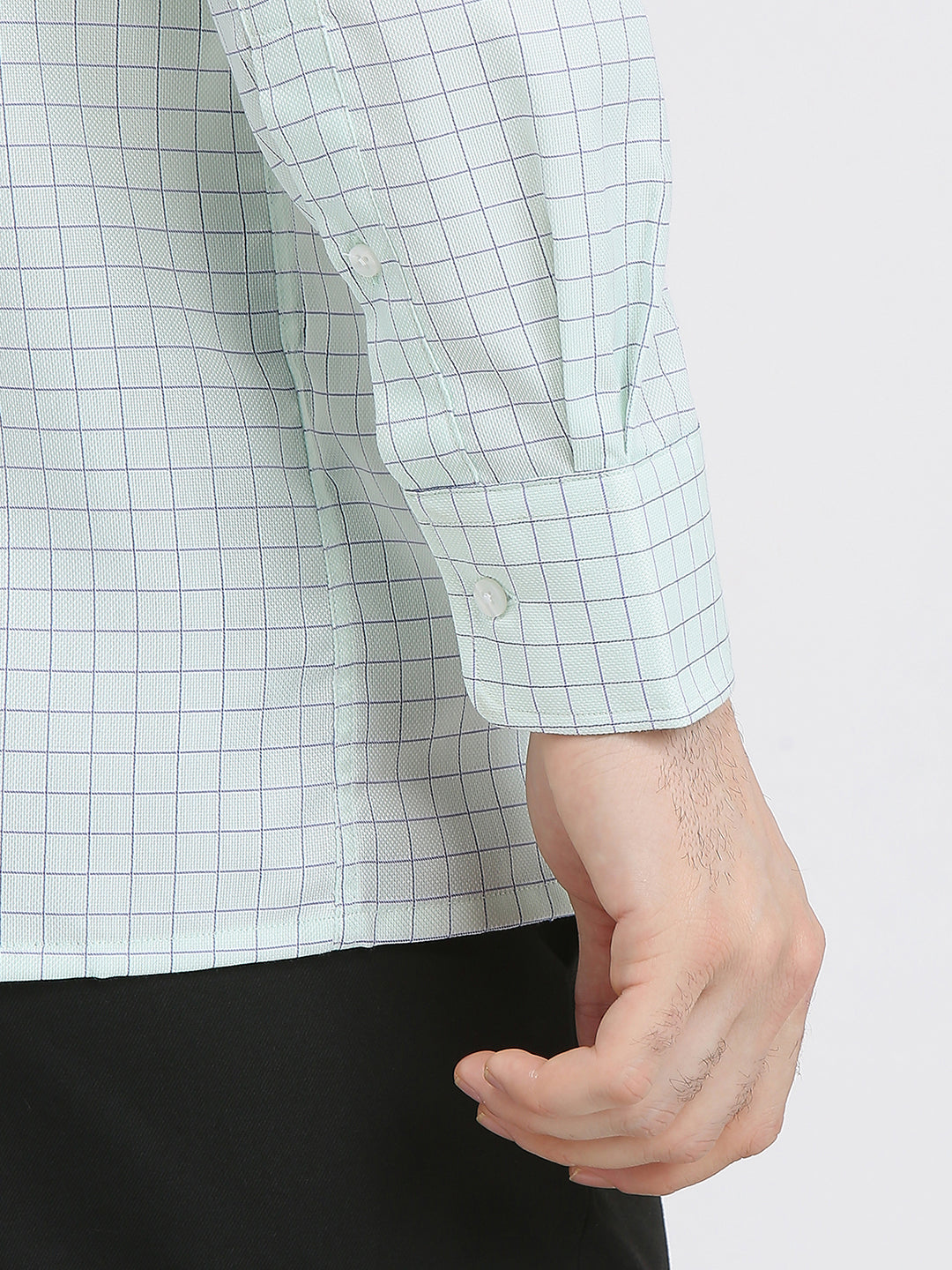 Park Avenue Men Green Checks Regular Fit Cotton Blend Formal Shirt