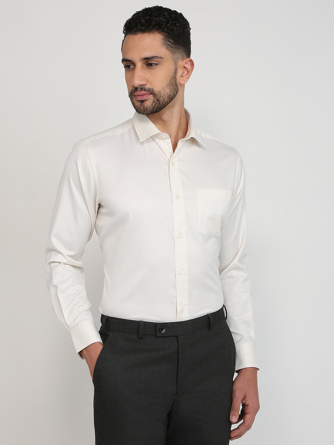 Park Avenue Men Brown Structure Regular Fit Cotton Blend Formal Shirt