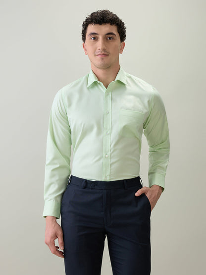 Park Avenue Men Green Structure Regular Fit Cotton Blend Formal Shirt