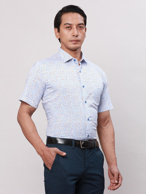 Park Avenue Men Blue Regular Fit Printed Half Sleeve Ainsley Collar Shirt