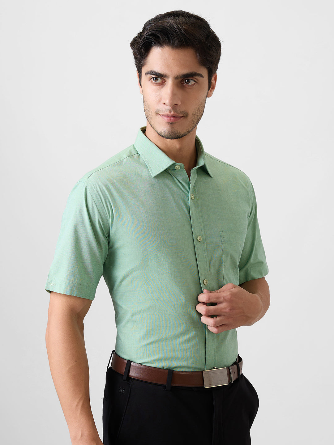 Park Avenue Men Green Fil-A-Fil Regular Fit Cotton Blend Shirt