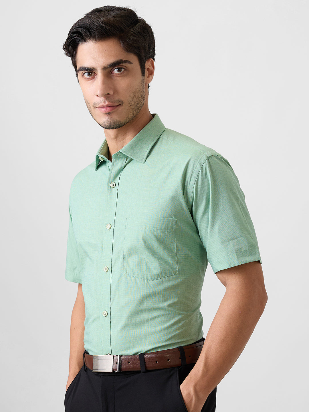 Park Avenue Men Green Fil-A-Fil Regular Fit Cotton Blend Shirt