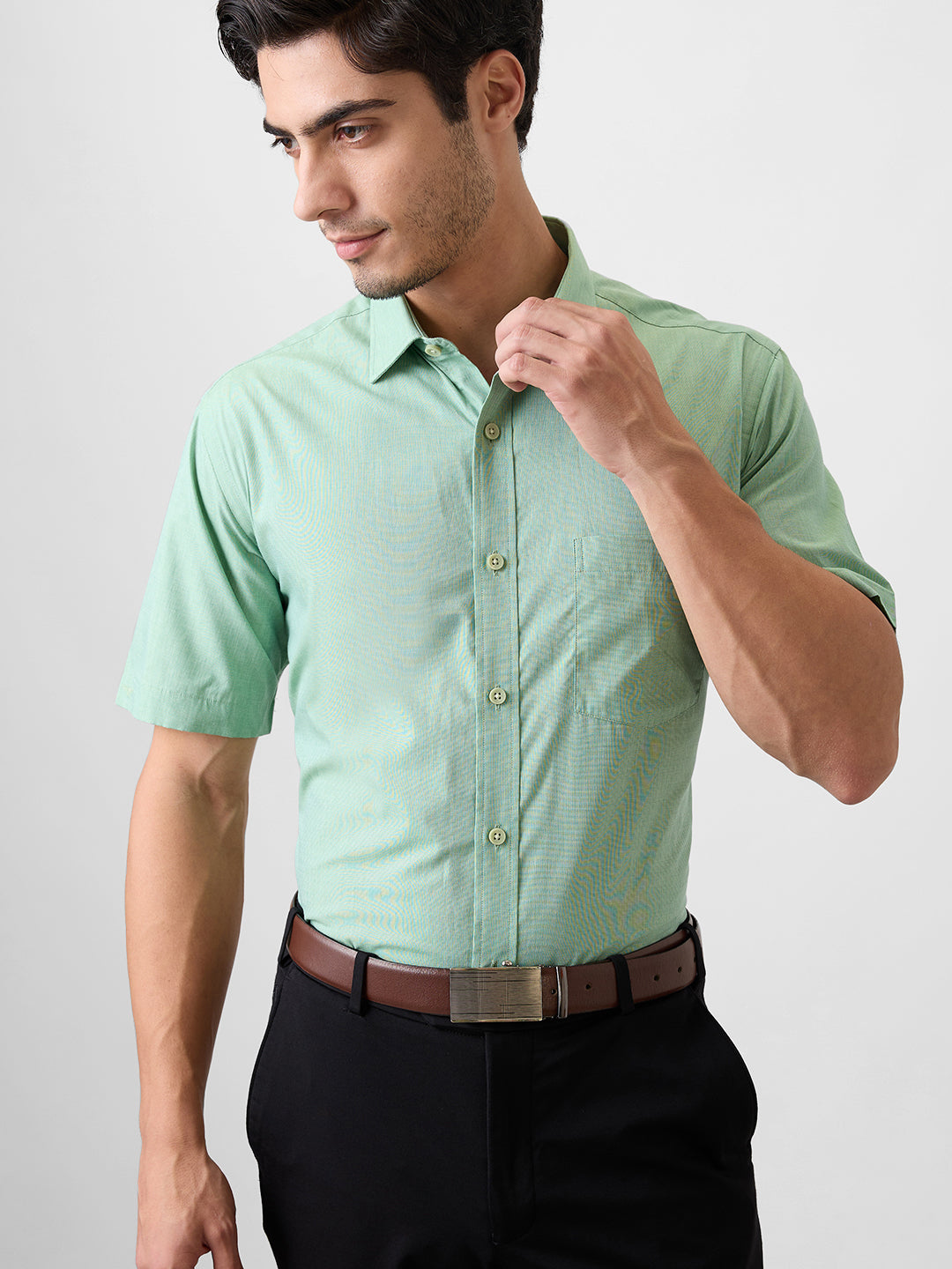 Park Avenue Men Green Fil-A-Fil Regular Fit Cotton Blend Shirt