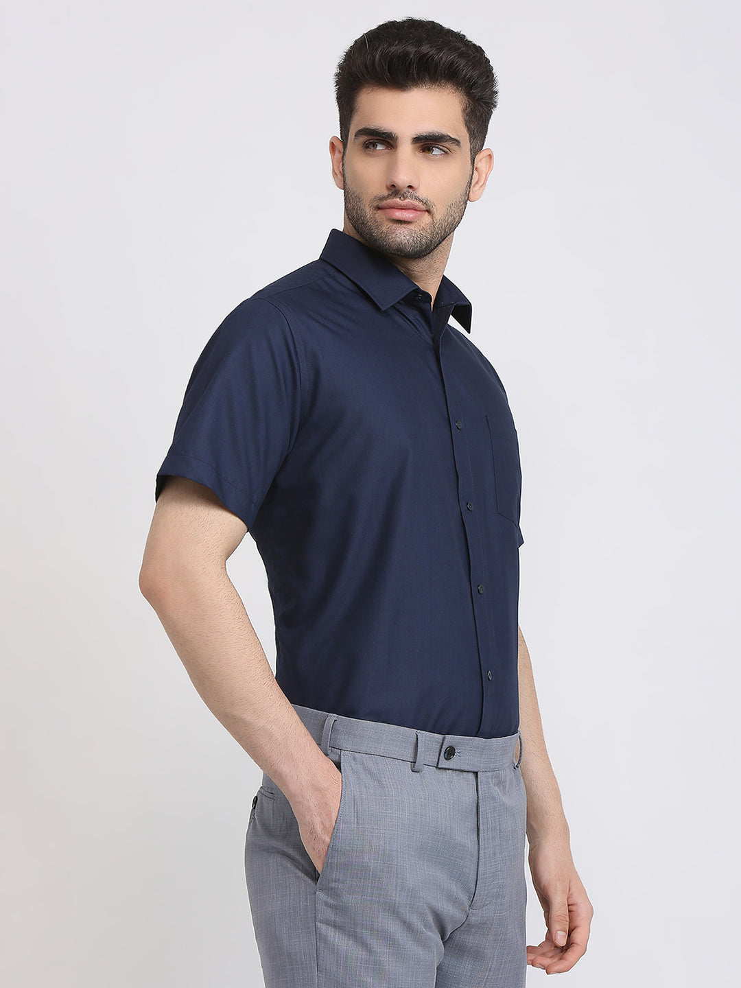 Park Avenue Men Blue Structure Regular Fit Polyester Blend Formal Shirt