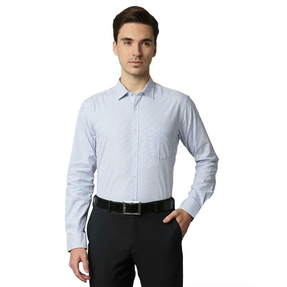 Men Blue Slim Fit Stripe Cotton Shirts