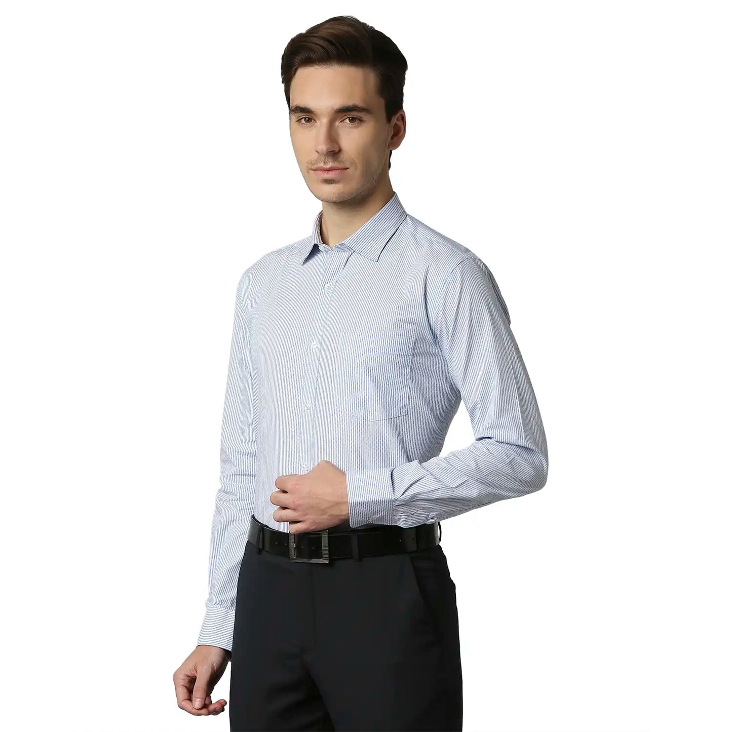 Men Blue Slim Fit Stripe Cotton Shirts