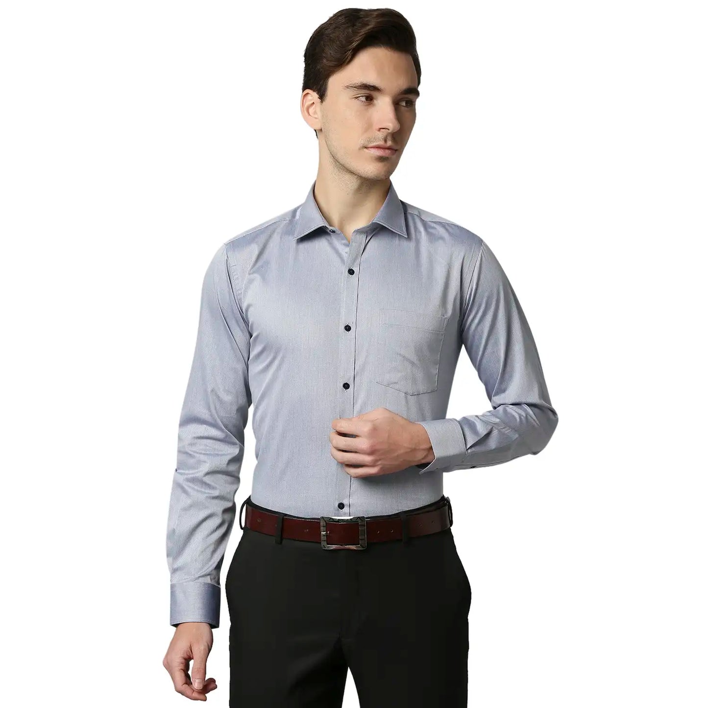 Men Blue Slim Fit Structure Cotton Shirts