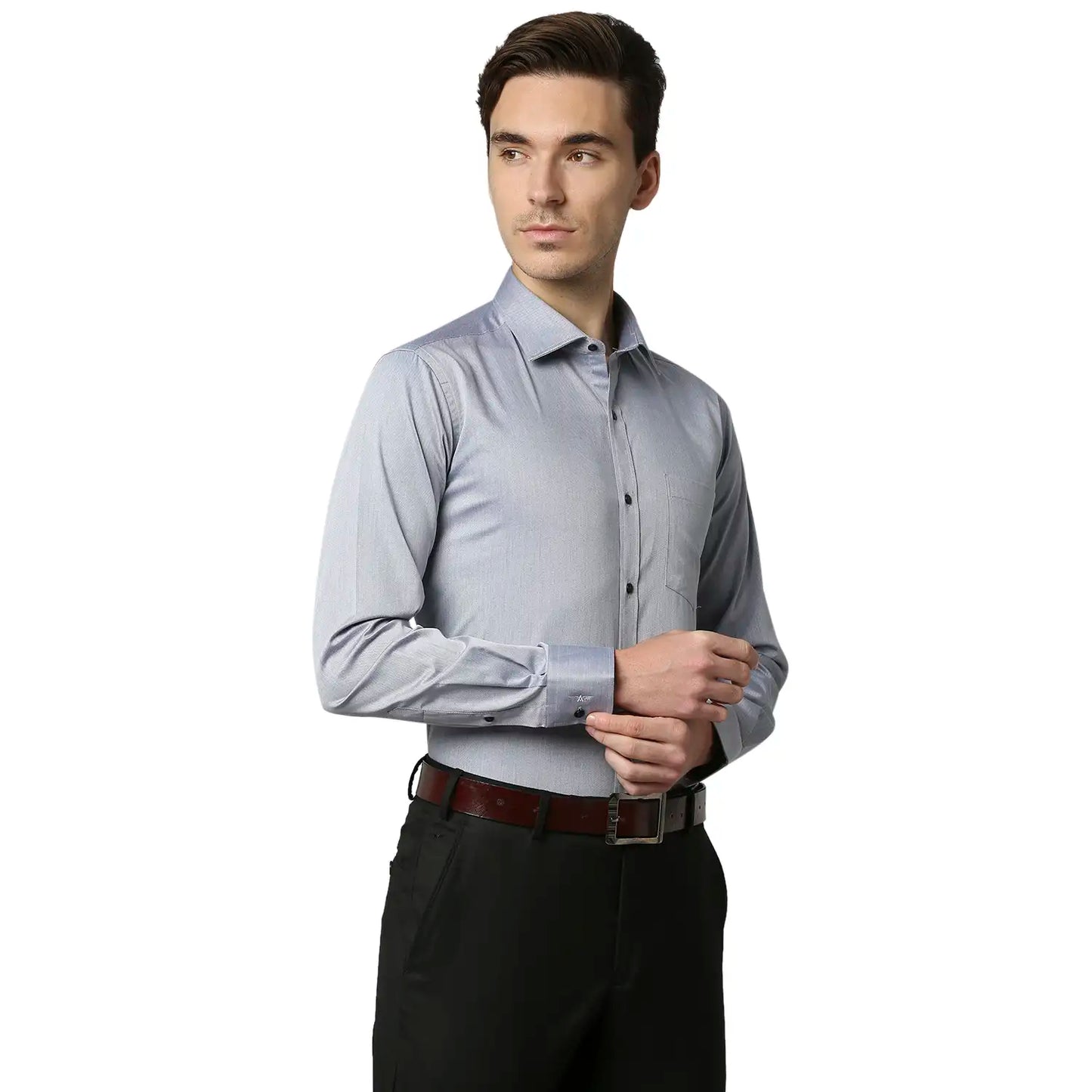 Men Blue Slim Fit Structure Cotton Shirts