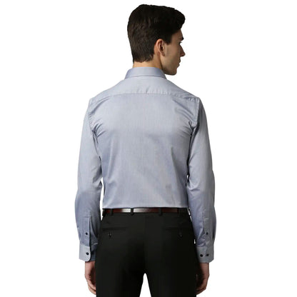 Men Blue Slim Fit Structure Cotton Shirts