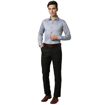 Men Blue Slim Fit Structure Cotton Shirts