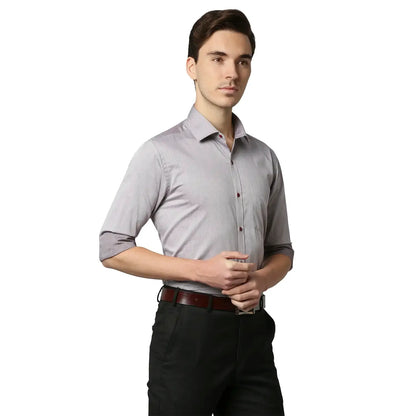 Park Avenue Men Grey Structured Slim Fit Cotton Formal Shirt