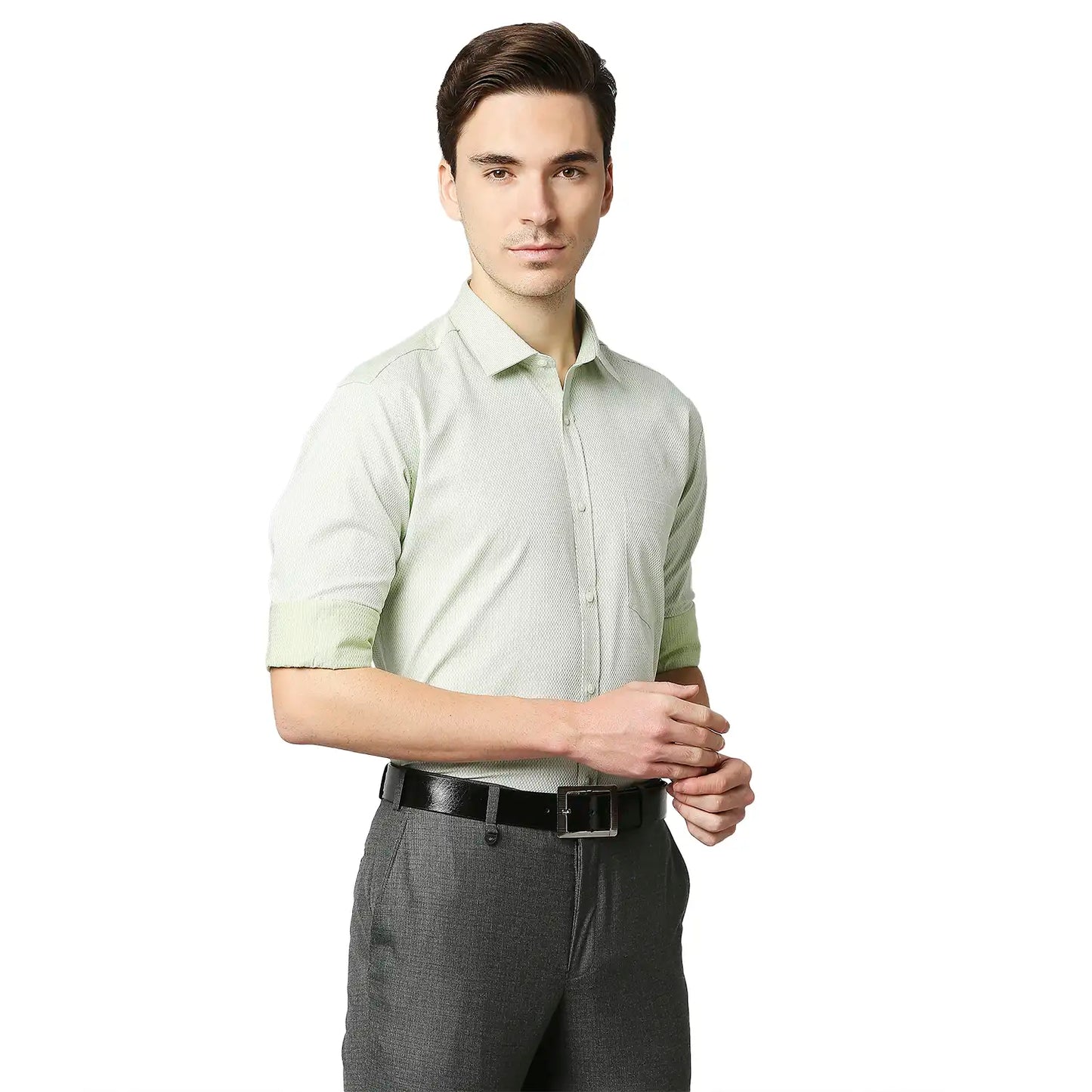 Men Green Slim Fit Structure Cotton Shirts