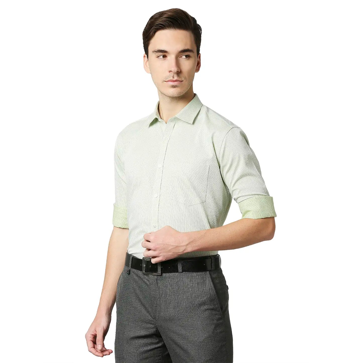 Men Green Slim Fit Structure Cotton Shirts