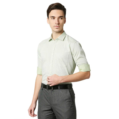 Men Green Slim Fit Structure Cotton Shirts