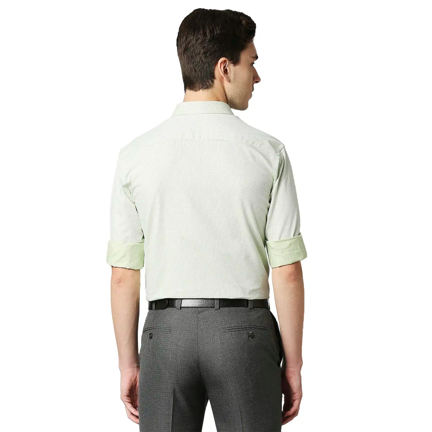 Men Green Slim Fit Structure Cotton Shirts