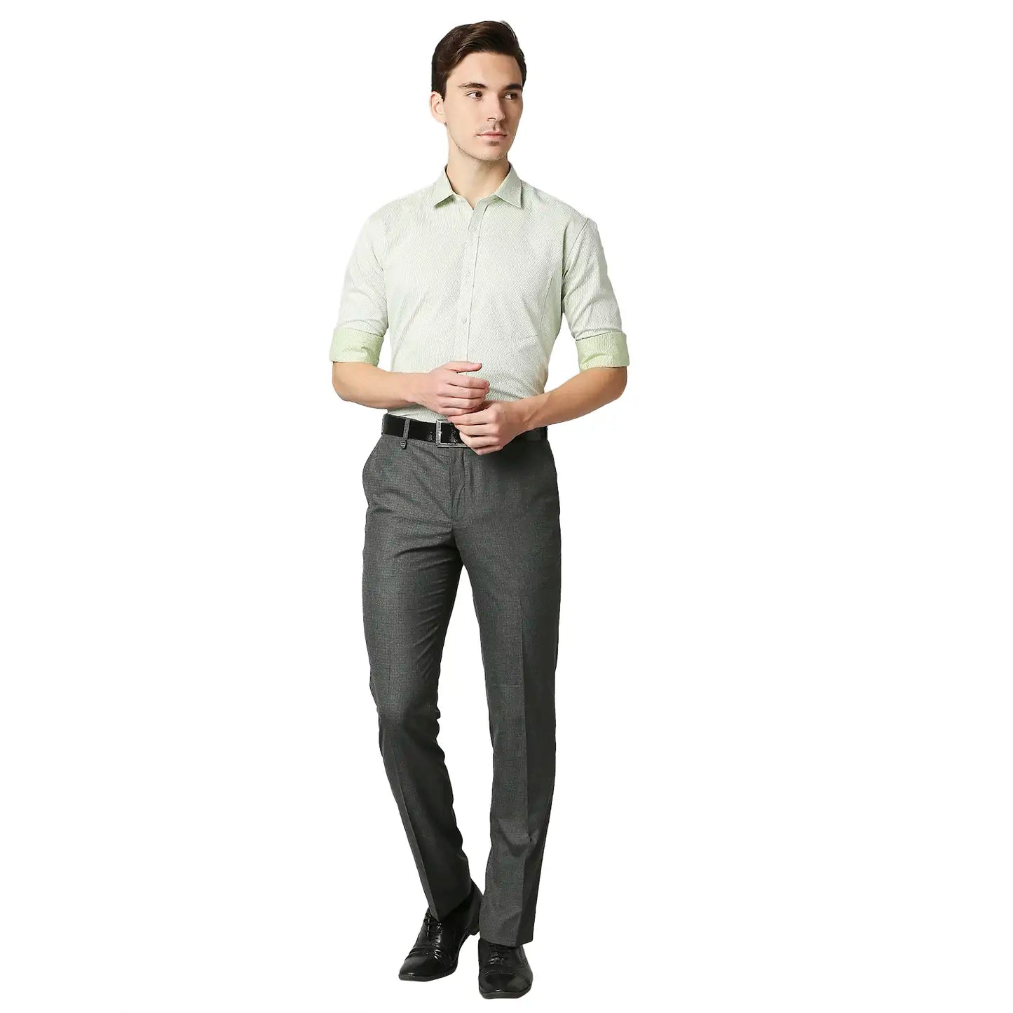 Men Green Slim Fit Structure Cotton Shirts