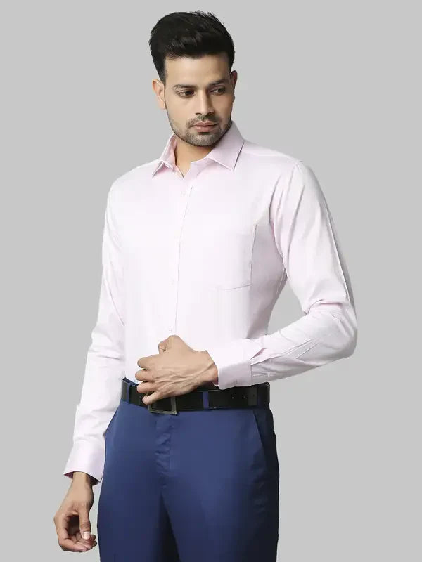 Men Blue Slim Fit Structure Cotton Shirts