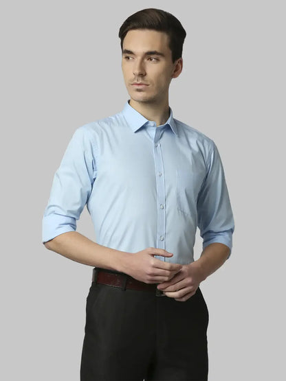 Men Blue Slim Fit Solid Cotton Shirts