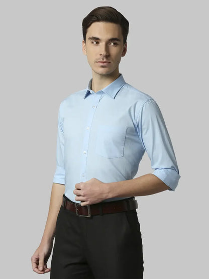 Men Blue Slim Fit Solid Cotton Shirts
