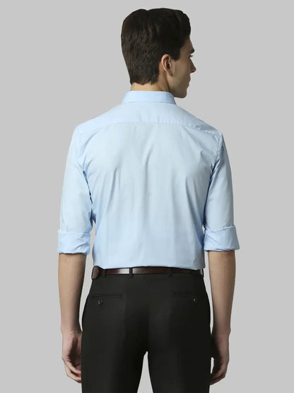 Men Blue Slim Fit Solid Cotton Shirts
