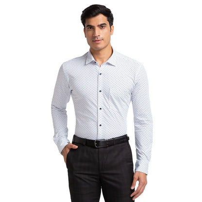 Men White Slim Fit Print Cotton Blend Shirts