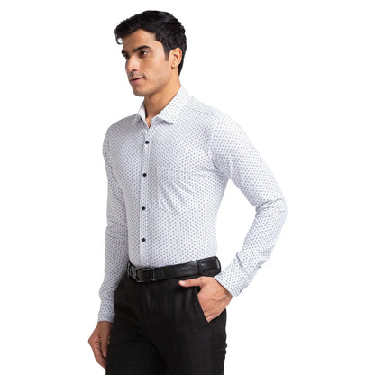 Men White Slim Fit Print Cotton Blend Shirts