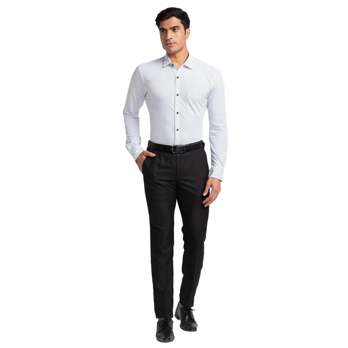 Men White Slim Fit Print Cotton Blend Shirts