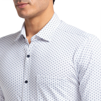 Men White Slim Fit Print Cotton Blend Shirts