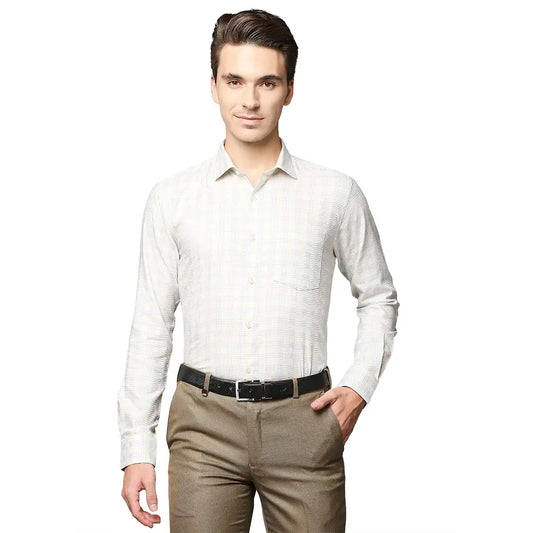 Men Yellow Slim Fit Checks Cotton Shirts