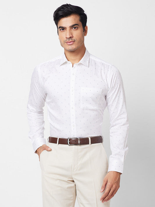 Park Avenue White Printed Slim Fit Cotton Formal Shirt