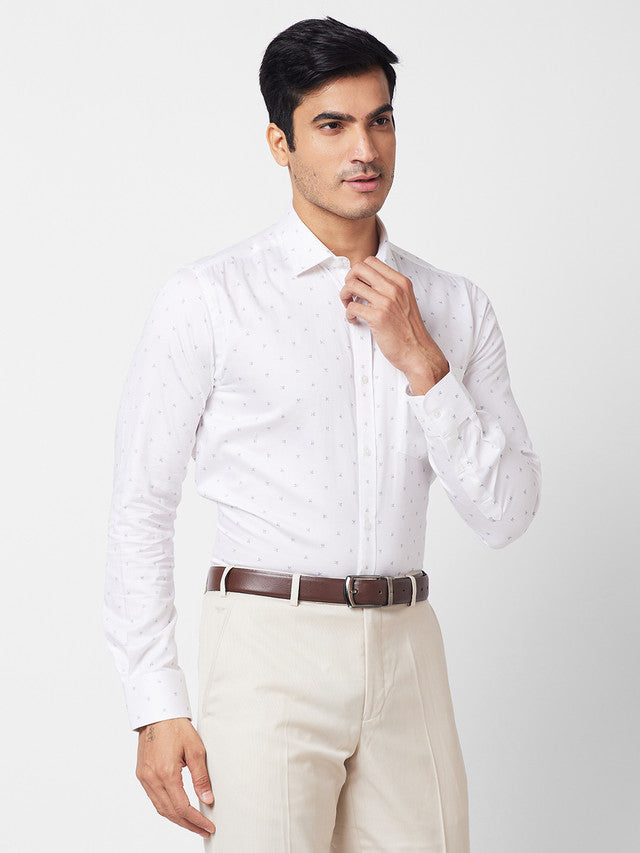 Park Avenue White Printed Slim Fit Cotton Formal Shirt