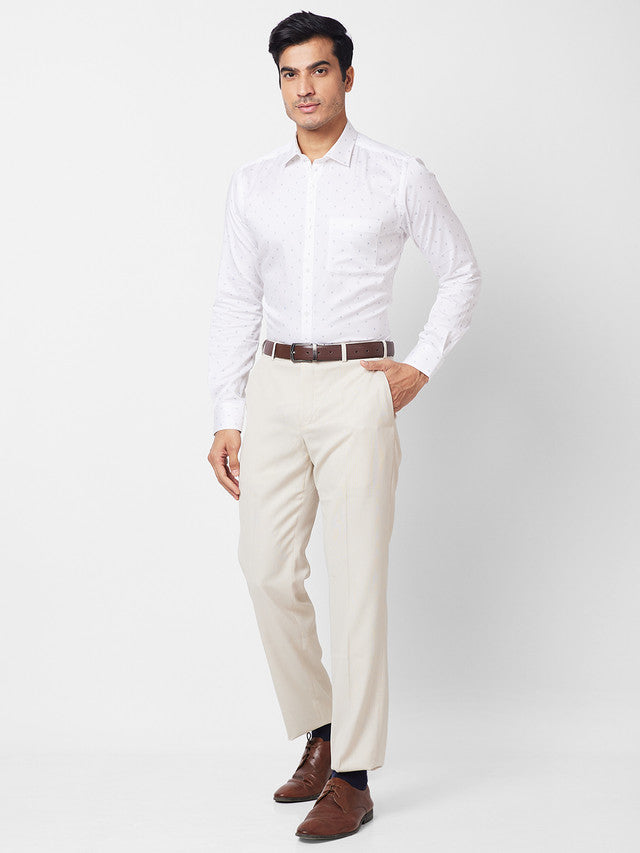 Park Avenue White Printed Slim Fit Cotton Formal Shirt