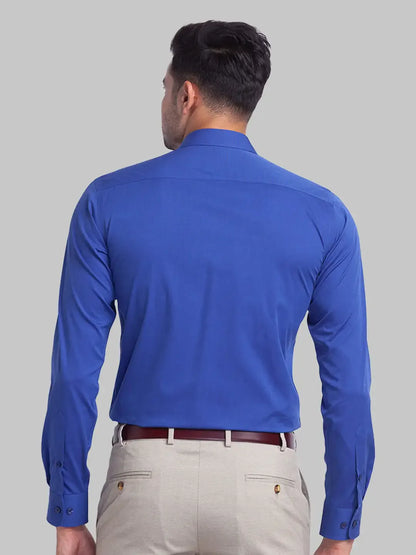 Men Blue Slim Fit Fil-A-Fil Cotton Cut Away Collar Shirts
