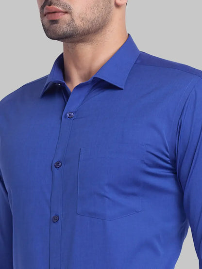 Men Blue Slim Fit Fil-A-Fil Cotton Cut Away Collar Shirts