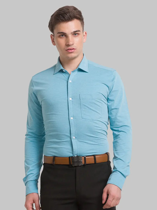 Men Green Slim Fit Solid Cotton Blend Shirts