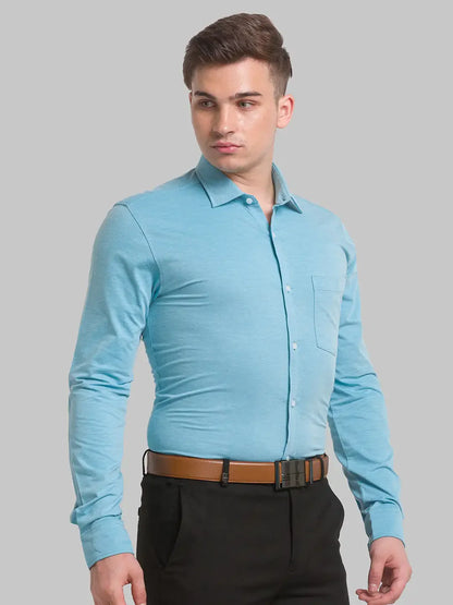 Men Green Slim Fit Solid Cotton Blend Shirts