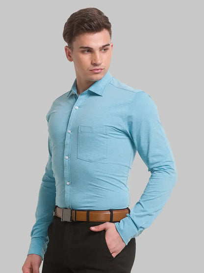 Men Green Slim Fit Solid Cotton Blend Shirts