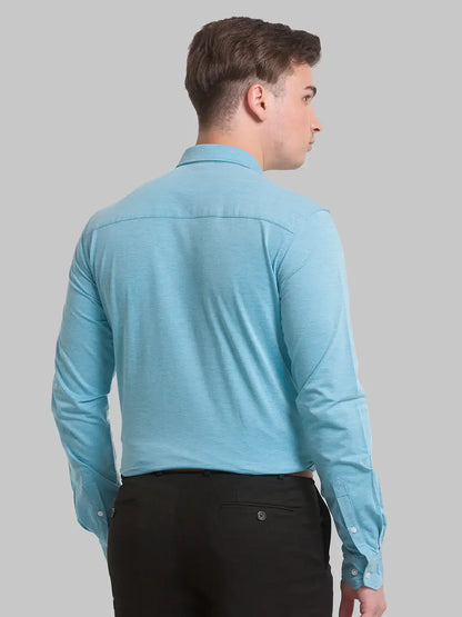 Men Green Slim Fit Solid Cotton Blend Shirts