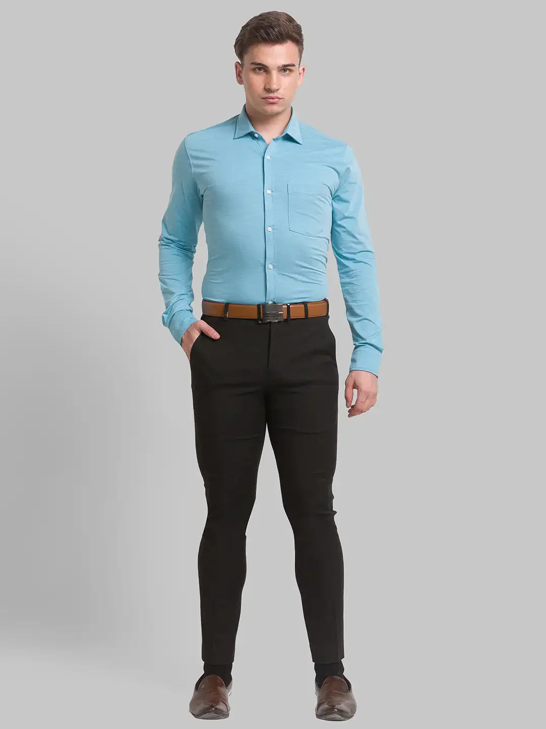 Men Green Slim Fit Solid Cotton Blend Shirts