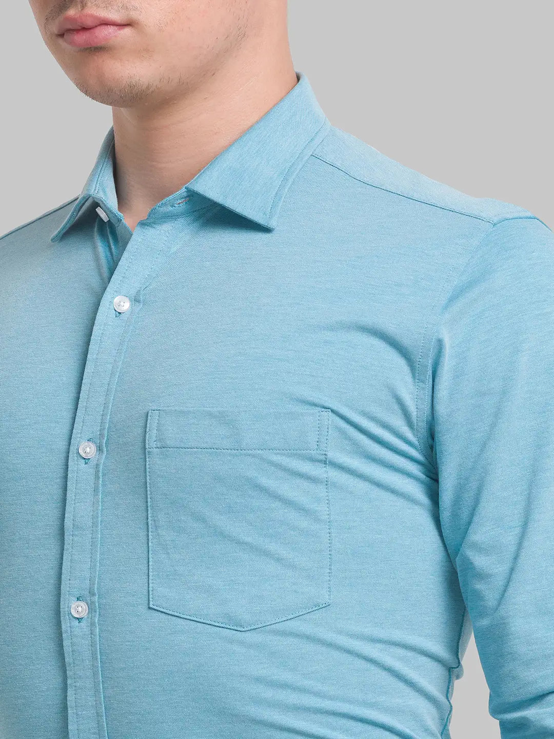 Men Green Slim Fit Solid Cotton Blend Shirts