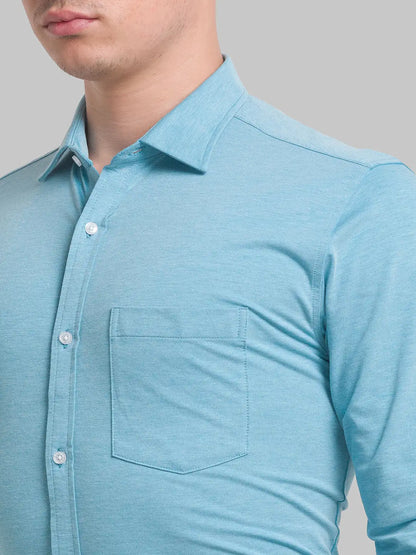 Men Green Slim Fit Solid Cotton Blend Shirts