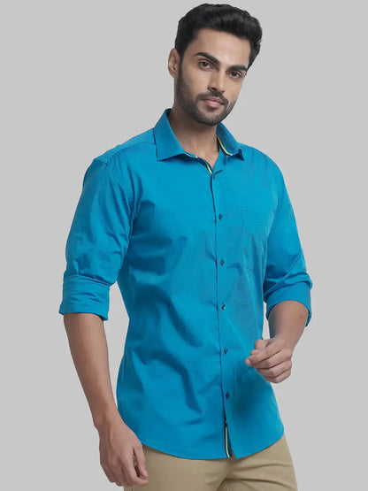 Park Avenue Men Blue Solid Slim Fit Cotton Formal Shirt