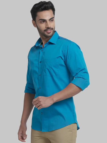 Park Avenue Men Blue Solid Slim Fit Cotton Formal Shirt